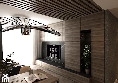 Drewno i cegła - Średni czarny salon z jadalnią, styl nowoczesny - zdjęcie od New Concept Design