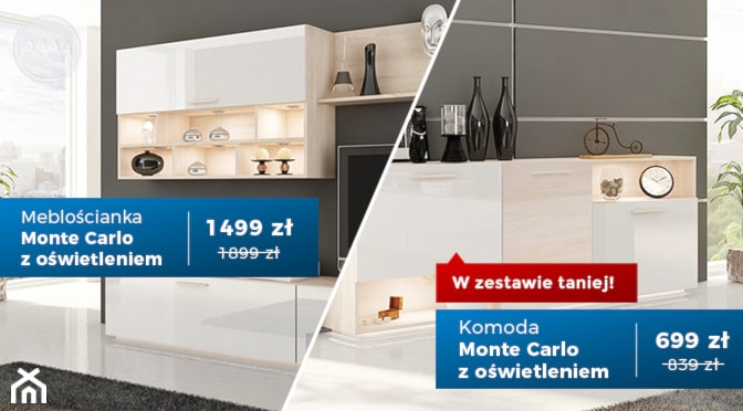 Meblościanka Monte Carlo z LED + Komoda z LED - zdjęcie od aaaameble - Homebook