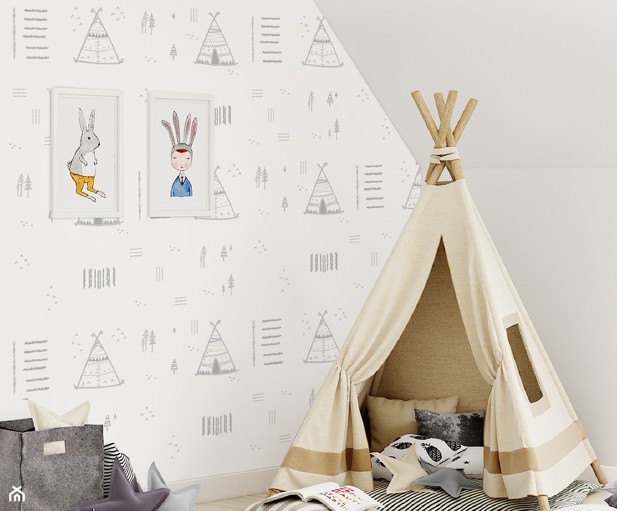 Tapeta dla dzieci Teepee Tent w kolorze jasno szarym - zdjęcie od info@humptydumpty.com.pl - Homebook