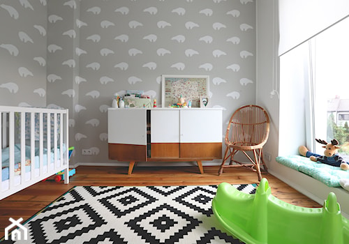 BIAŁE BLIŹNIAKI - Średni biały szary pokój dziecka dla niemowlaka dla chłopca dla dziewczynki, styl vintage - zdjęcie od NA NO WO ARCHITEKCI