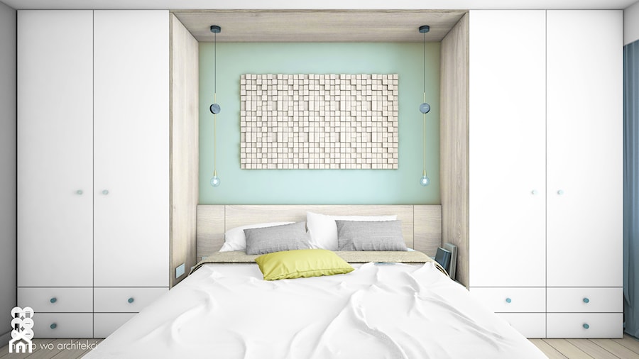 WNĘTRZA TYRMANDA - Średnia szara zielona sypialnia, styl minimalistyczny - zdjęcie od NA NO WO ARCHITEKCI