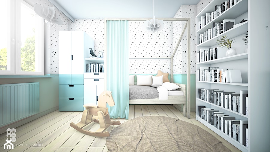WNĘTRZA TYRMANDA - Duży biały niebieski pokój dziecka dla dziecka dla nastolatka dla chłopca dla dziewczynki, styl nowoczesny - zdjęcie od NA NO WO ARCHITEKCI