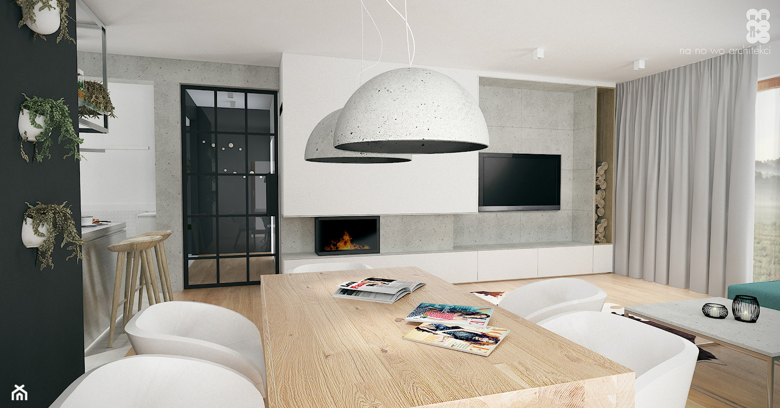 BRZEG DOLNY_projekt - Średnia biała czarna jadalnia w salonie w kuchni, styl skandynawski - zdjęcie od NA NO WO ARCHITEKCI - Homebook