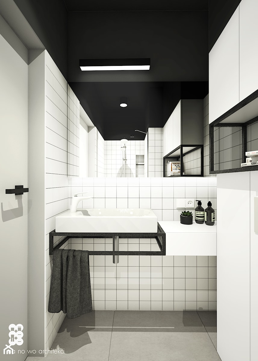 APARTAMENT BEMA - Mała na poddaszu bez okna z lustrem łazienka, styl minimalistyczny - zdjęcie od NA NO WO ARCHITEKCI