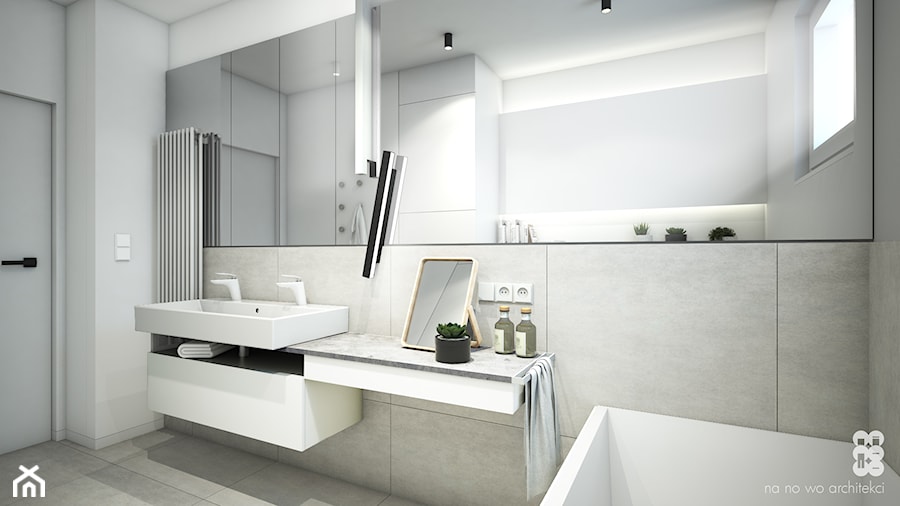 APARTAMENT BEMA - Mała z lustrem z dwoma umywalkami łazienka z oknem, styl minimalistyczny - zdjęcie od NA NO WO ARCHITEKCI
