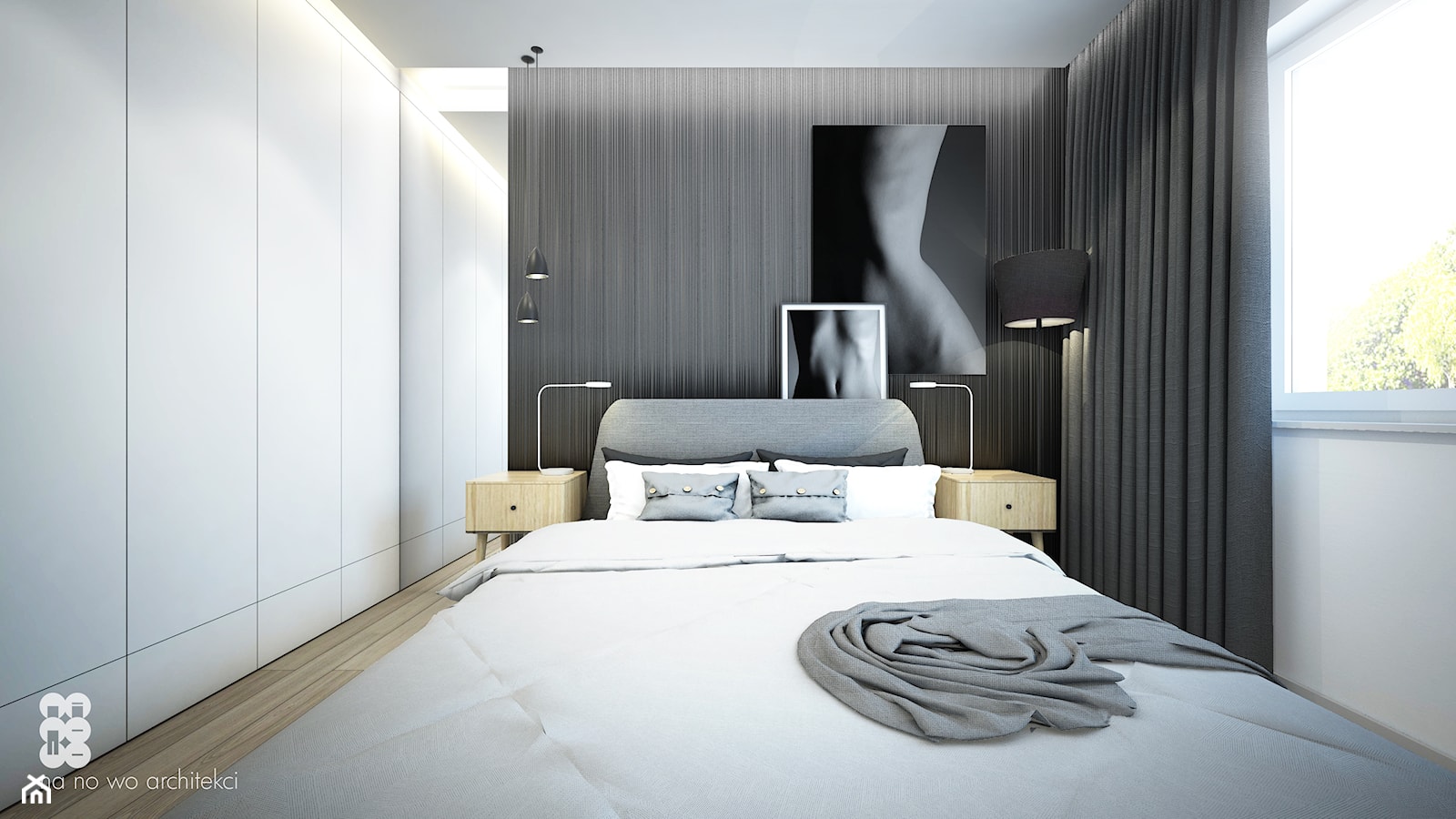GRAWERSKA WNĘTRZA - Średnia biała sypialnia, styl nowoczesny - zdjęcie od NA NO WO ARCHITEKCI - Homebook