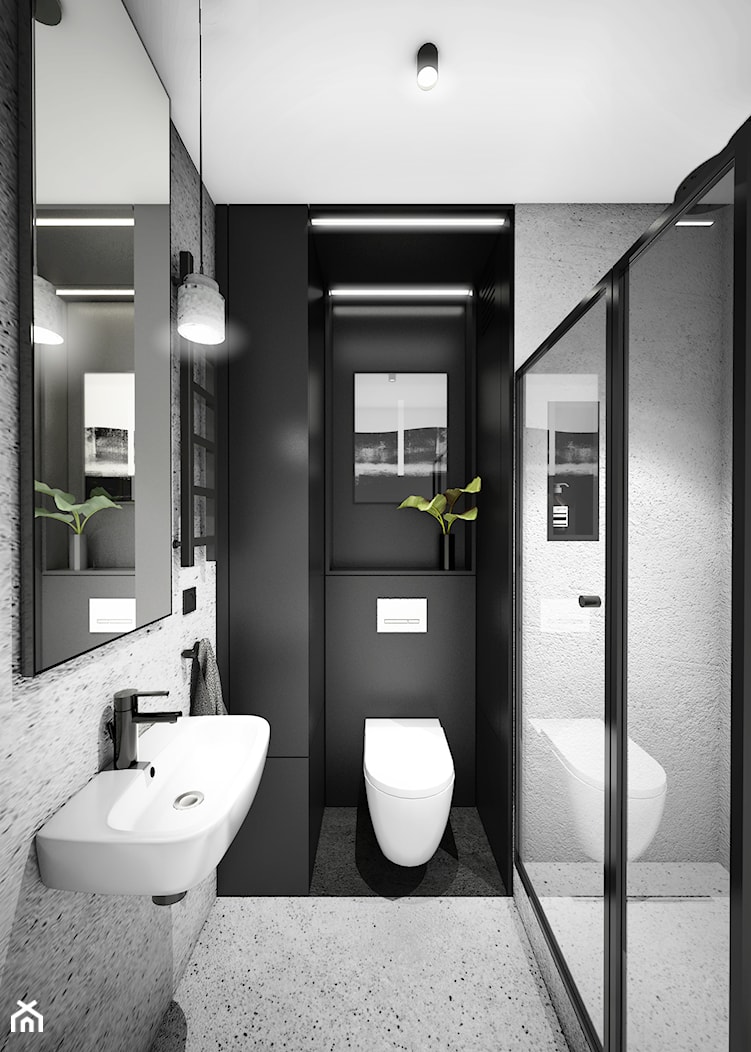 PIĘKNA WNĘTRZA - Mała bez okna z lustrem z marmurową podłogą z punktowym oświetleniem łazienka, styl nowoczesny - zdjęcie od NA NO WO ARCHITEKCI - Homebook