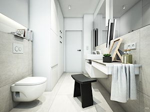 APARTAMENT BEMA - Mała z lustrem z dwoma umywalkami z punktowym oświetleniem łazienka, styl nowoczesny - zdjęcie od NA NO WO ARCHITEKCI