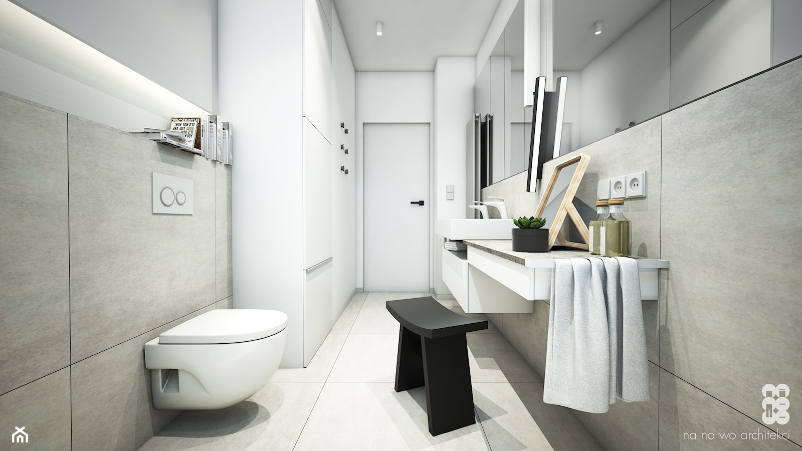APARTAMENT BEMA - Mała z lustrem z dwoma umywalkami z punktowym oświetleniem łazienka, styl nowoczesny - zdjęcie od NA NO WO ARCHITEKCI - Homebook