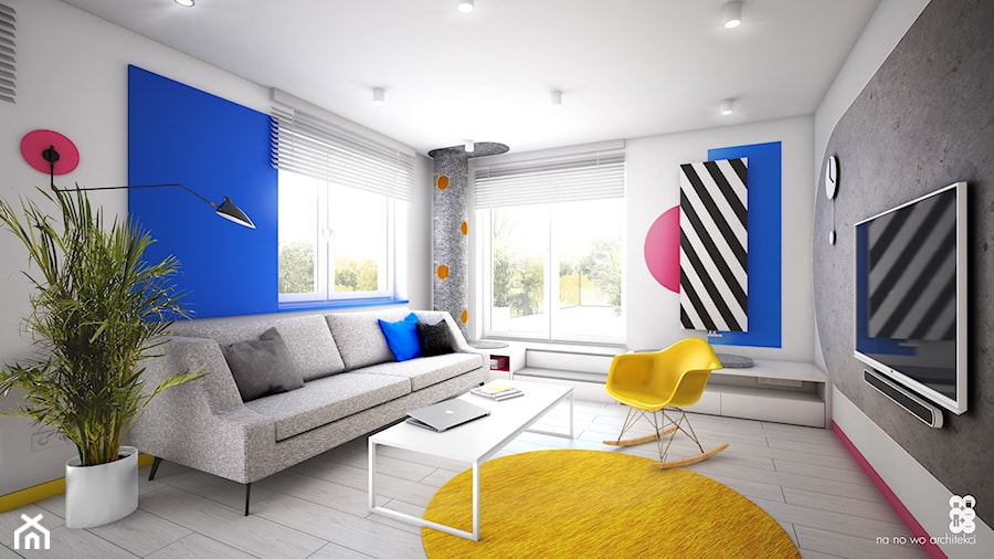Apartament NEO NO WO - Średni biały niebieski szary salon, styl nowoczesny - zdjęcie od NA NO WO ARCHITEKCI