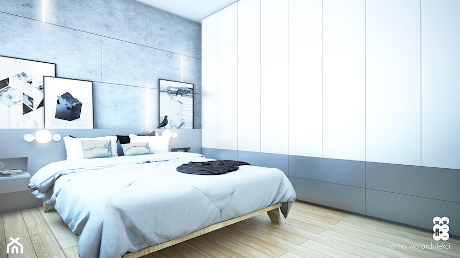 APARTAMENT BEMA - Duża biała szara sypialnia, styl nowoczesny - zdjęcie od NA NO WO ARCHITEKCI