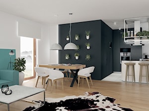 BRZEG DOLNY_projekt - Średnia biała czarna jadalnia w salonie w kuchni, styl skandynawski - zdjęcie od NA NO WO ARCHITEKCI