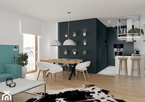 BRZEG DOLNY_projekt - Średnia biała czarna jadalnia w salonie w kuchni, styl skandynawski - zdjęcie od NA NO WO ARCHITEKCI