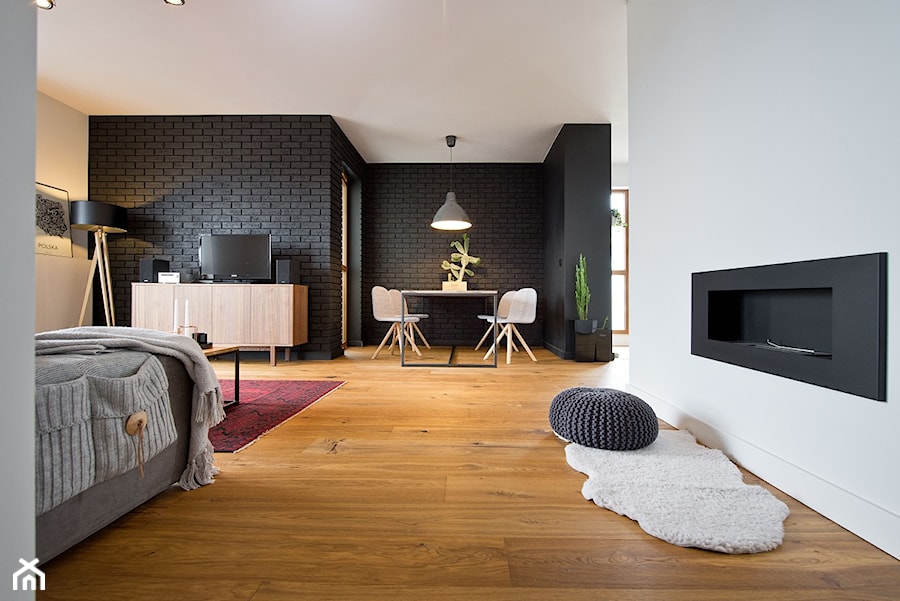 Apartament w Gdańsku - Średni biały czarny salon z jadalnią, styl nowoczesny - zdjęcie od Kasia Gal