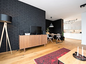 Apartament w Gdańsku - Średni biały czarny salon z kuchnią z jadalnią, styl nowoczesny - zdjęcie od Kasia Gal