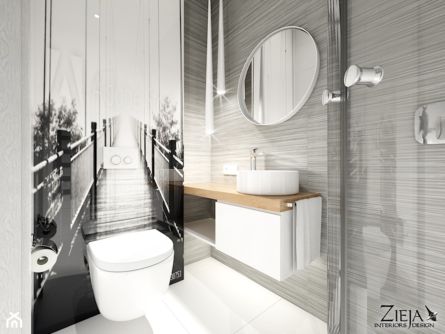 Łazienka Irisch - Średnia bez okna ze szkłem na ścianie z punktowym oświetleniem łazienka, styl nowoczesny - zdjęcie od Zieja Interiors Design