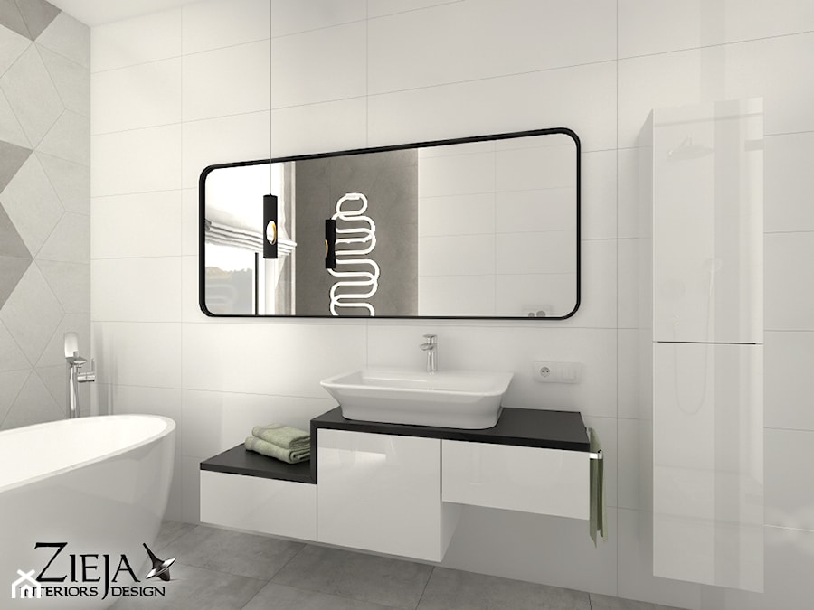 Łazienka Romby - Średnia z lustrem łazienka z oknem, styl nowoczesny - zdjęcie od Zieja Interiors Design