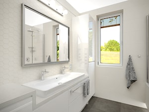 Łazienka All in white - Średnia z dwoma umywalkami łazienka z oknem, styl nowoczesny - zdjęcie od Zieja Interiors Design