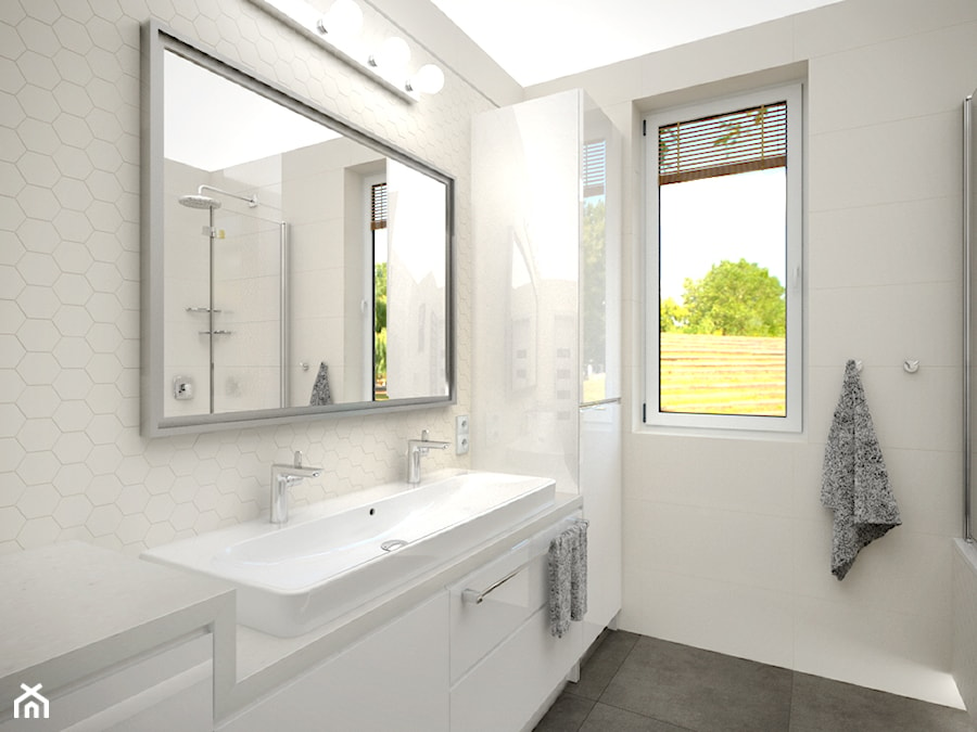 Łazienka All in white - Średnia z dwoma umywalkami łazienka z oknem, styl nowoczesny - zdjęcie od Zieja Interiors Design