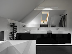 Łazienka Black&White - Średnia na poddaszu z dwoma umywalkami łazienka z oknem, styl nowoczesny - zdjęcie od Zieja Interiors Design