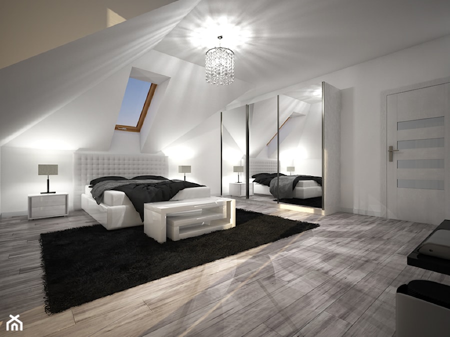 Sypialnia - Duża biała sypialnia na poddaszu, styl nowoczesny - zdjęcie od Zieja Interiors Design
