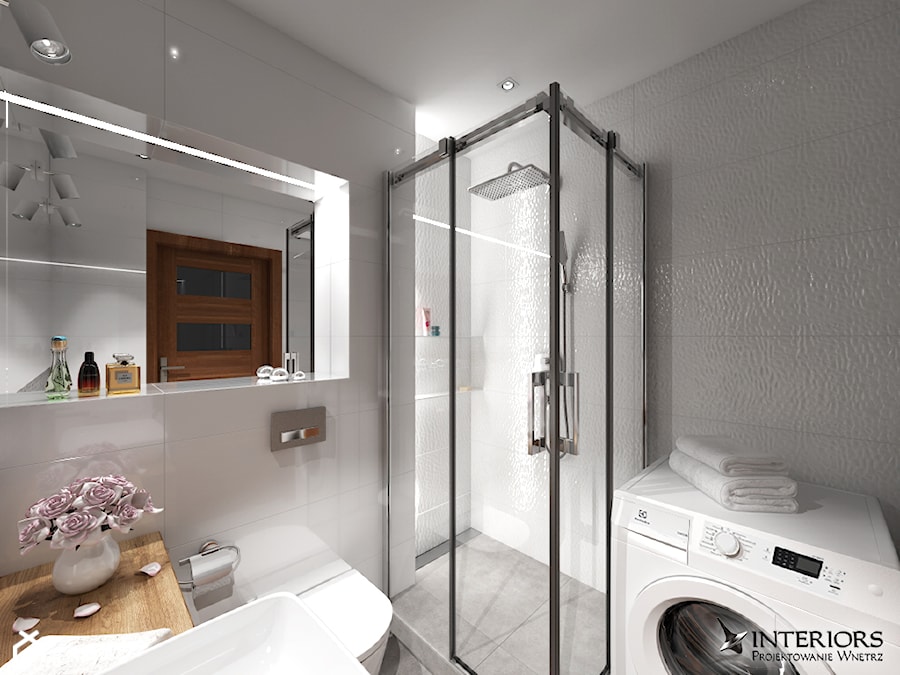 Łazienka Helsinky - Mała bez okna z pralką / suszarką z punktowym oświetleniem łazienka, styl nowoczesny - zdjęcie od Zieja Interiors Design