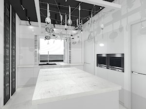 projekt wnętrza "Pracowni tortów artystycznych" - Średnia biała z zabudowaną lodówką z podblatowym zlewozmywakiem kuchnia w kształcie litery l z wyspą lub półwyspem z oknem, styl nowoczesny - zdjęcie od NKW - wnętrza