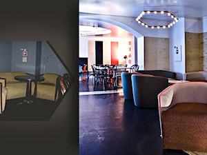 Efektowne wnętrze restauracji przy niskim budżecie? Stało się to możliwe między innymi dzięki pomysłowemu pomysłowemu rozwiązaniu na renowację starych foteli i kanap (po lewej). - zdjęcie od SZARA/studio