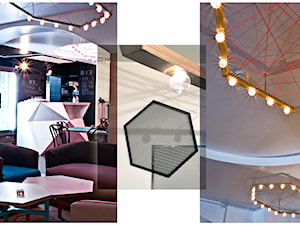 Na potrzeby wnętrza zaprojektowano sześciokątne dekoracje i lampy podwieszane u sufitu. - zdjęcie od SZARA/studio