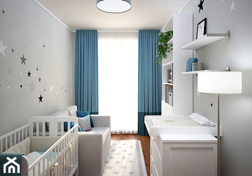 Pokój niemowlaka - Mały szary pokój dziecka dla niemowlaka dla chłopca, styl nowoczesny - zdjęcie od Totius Studio