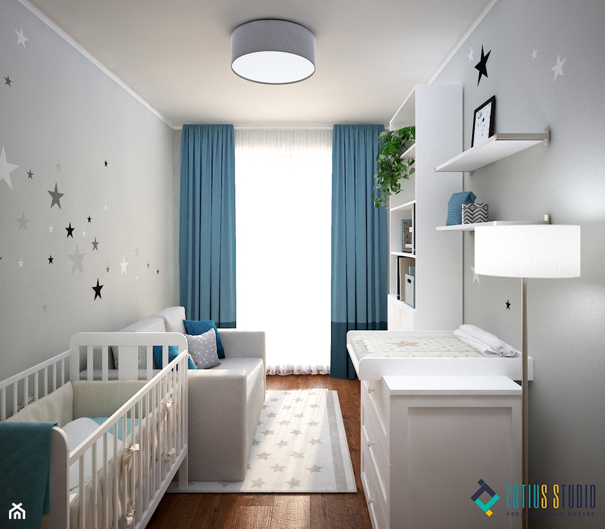 Pokój niemowlaka - Mały szary pokój dziecka dla niemowlaka dla chłopca, styl nowoczesny - zdjęcie od Totius Studio - Homebook
