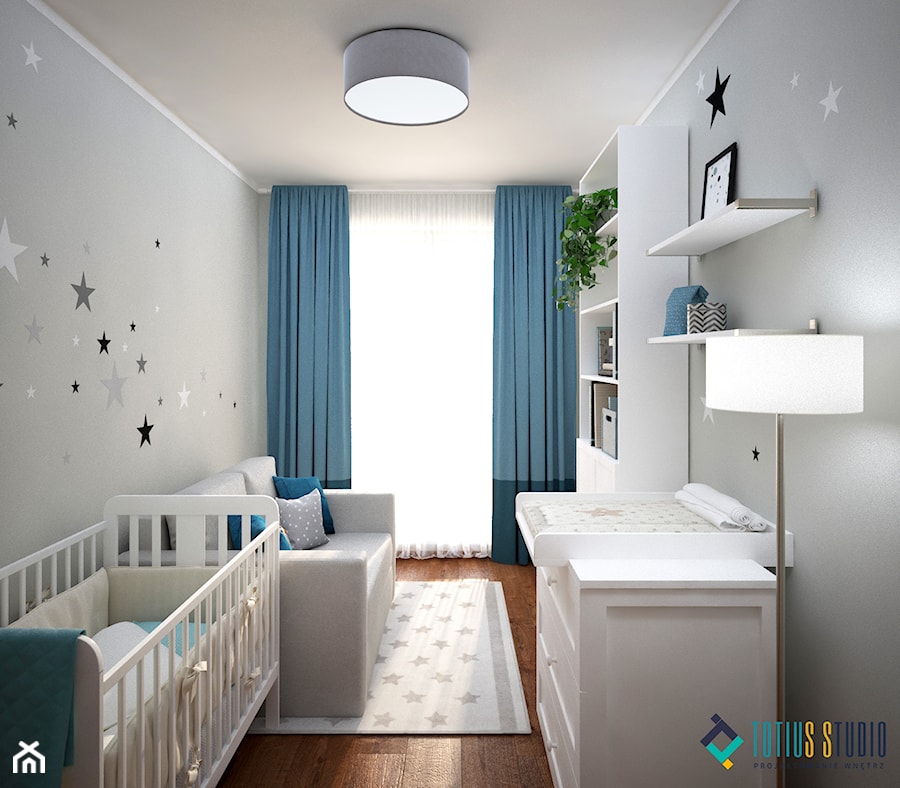 Pokój niemowlaka - Mały szary pokój dziecka dla niemowlaka dla chłopca, styl nowoczesny - zdjęcie od Totius Studio
