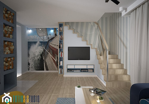 Zabudowa TV pod schodami - zdjęcie od Totius Studio