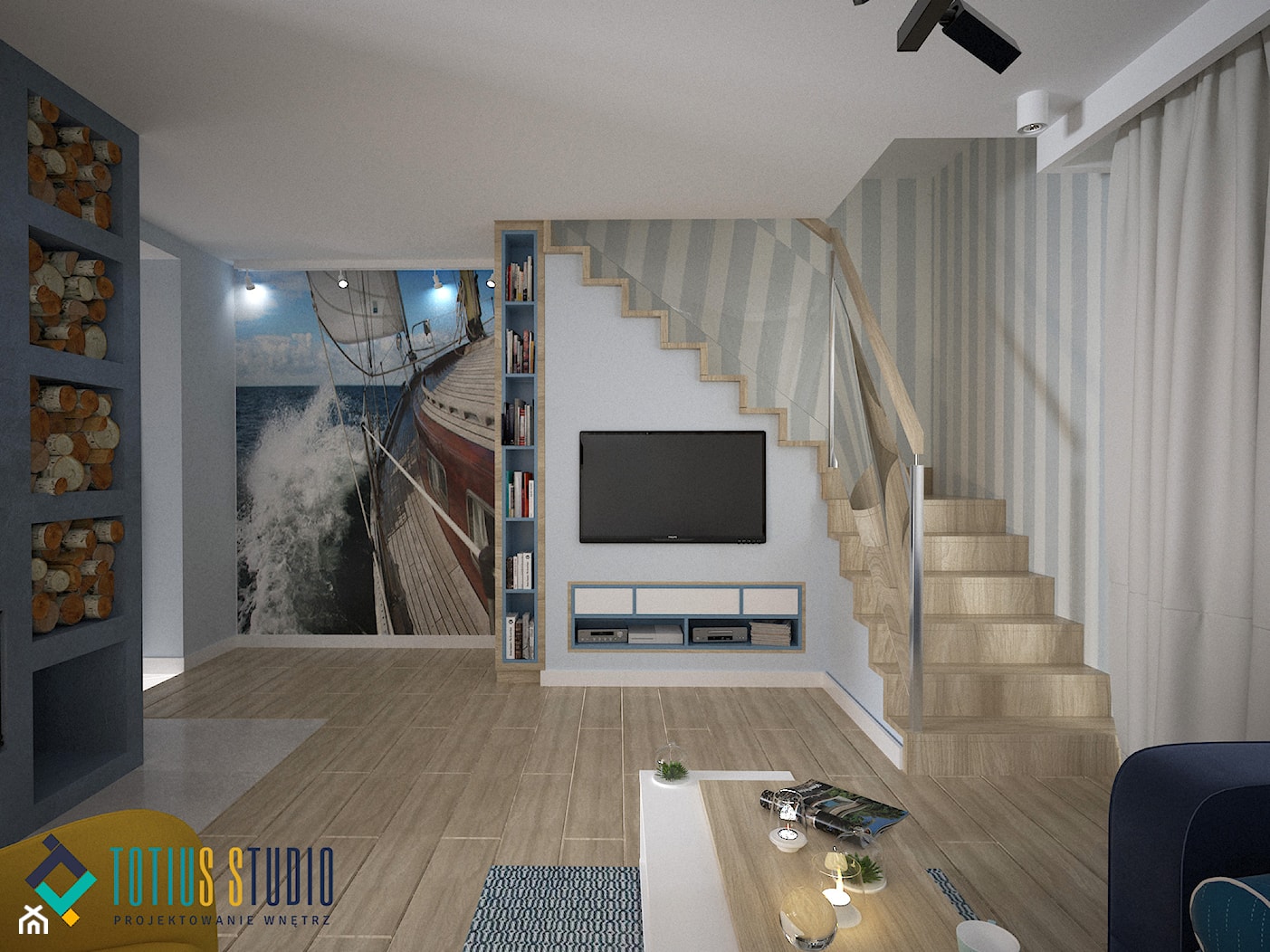 Zabudowa TV pod schodami - zdjęcie od Totius Studio - Homebook