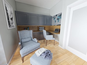 Średnie w osobnym pomieszczeniu z zabudowanym biurkiem szare biuro, styl nowoczesny - zdjęcie od Totius Studio