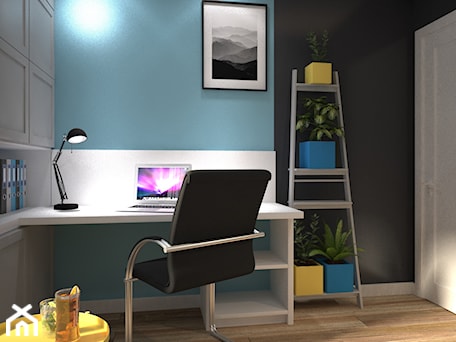Aranżacje wnętrz - Biuro: Kolory w mieszkaniu - Małe z zabudowanym biurkiem czarne niebieskie biuro, styl nowoczesny - Totius Studio. Przeglądaj, dodawaj i zapisuj najlepsze zdjęcia, pomysły i inspiracje designerskie. W bazie mamy już prawie milion fotografii!