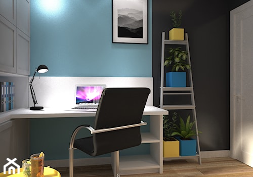 Kolory w mieszkaniu - Małe z zabudowanym biurkiem czarne niebieskie biuro, styl nowoczesny - zdjęcie od Totius Studio
