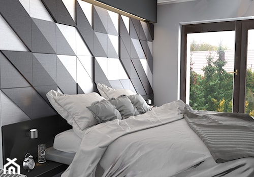 Mieszkanie w czerni, bieli i drewnie - Średnia biała czarna z panelami tapicerowanymi sypialnia, styl nowoczesny - zdjęcie od Totius Studio