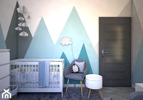 Pokój dla noworodka - Mały biały szary niebieski pokój dziecka dla niemowlaka dla dziecka dla chłopca dla dziewczynki, styl nowoczesny - zdjęcie od Totius Studio