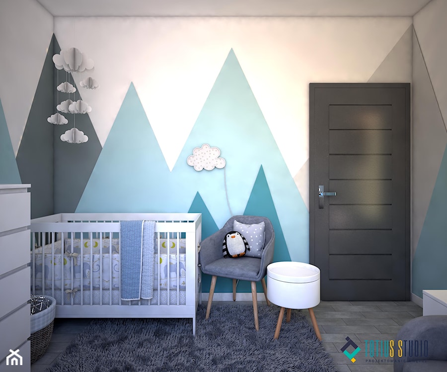 Pokój dla noworodka - Mały biały szary niebieski pokój dziecka dla niemowlaka dla dziecka dla chłopca dla dziewczynki, styl nowoczesny - zdjęcie od Totius Studio
