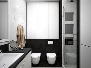 Łazienka w szarościach - Średnia bez okna z lustrem z marmurową podłogą łazienka, styl nowoczesny - zdjęcie od Totius Studio