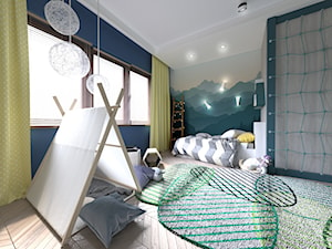 Średni biały szary niebieski turkusowy pokój dziecka dla dziecka dla chłopca, styl minimalistyczny - zdjęcie od Totius Studio
