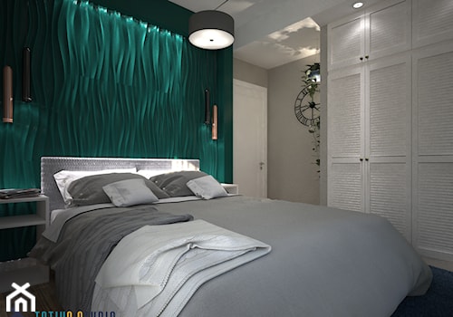 Kolory w mieszkaniu - Mała czarna szara z panelami tapicerowanymi sypialnia, styl nowoczesny - zdjęcie od Totius Studio
