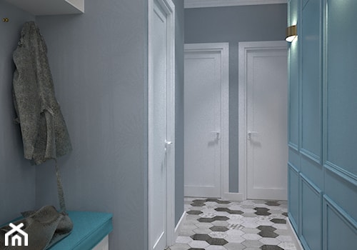 Kolory w mieszkaniu - Średni z wieszakiem szary turkusowy hol / przedpokój, styl nowoczesny - zdjęcie od Totius Studio