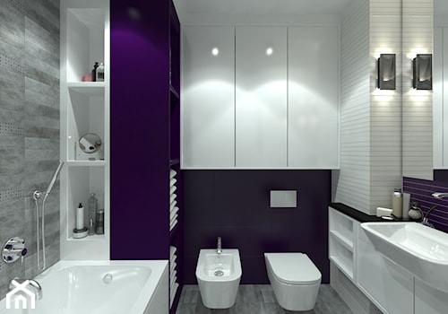 Łazienka z fioletowym akcentem - Średnia na poddaszu bez okna łazienka, styl nowoczesny - zdjęcie od Totius Studio