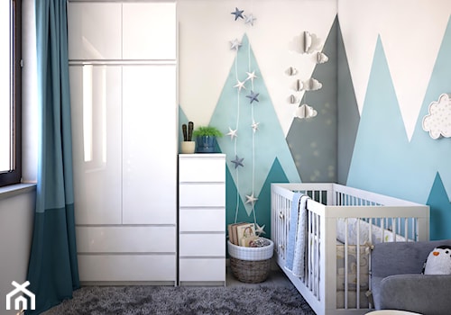 Pokój dla noworodka - Mały biały niebieski pokój dziecka dla dziecka dla chłopca, styl nowoczesny - zdjęcie od Totius Studio
