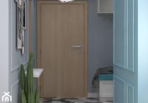 Kolory w mieszkaniu - Mały niebieski szary hol / przedpokój, styl nowoczesny - zdjęcie od Totius Studio
