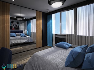 Dom w Holandii - dominująca czerń - Średnia czarna szara sypialnia, styl nowoczesny - zdjęcie od Totius Studio