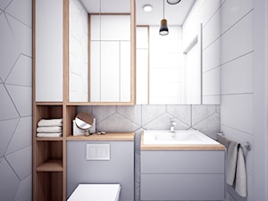 Szaro biała łazienka z elementami drewna - zdjęcie od Totius Studio