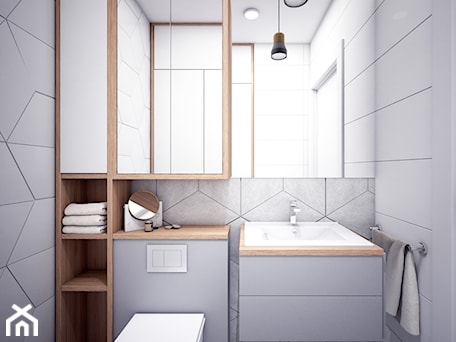 Aranżacje wnętrz - Łazienka: Szaro biała łazienka z elementami drewna - Totius Studio. Przeglądaj, dodawaj i zapisuj najlepsze zdjęcia, pomysły i inspiracje designerskie. W bazie mamy już prawie milion fotografii!